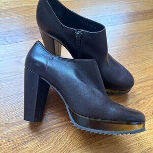Women's Dark Brown Leather Platform Ankle Heels